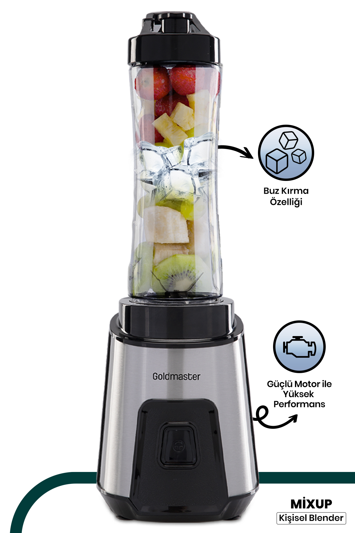 Goldmaster Mix Up Buz Kırma Özellikli Paslanmaz Çelik Bıçaklı Kişisel Smoothie Blender